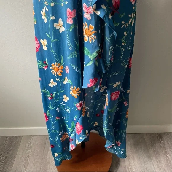 Dress Forum Ruffle Floral High Low Wrap Style Maxi Dress Size Medium Y2K Vibes - Picture 4 of 9